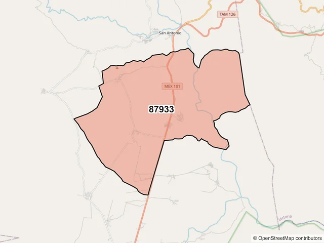 Mapa del código postal 87933, Jaumave, Tamaulipas