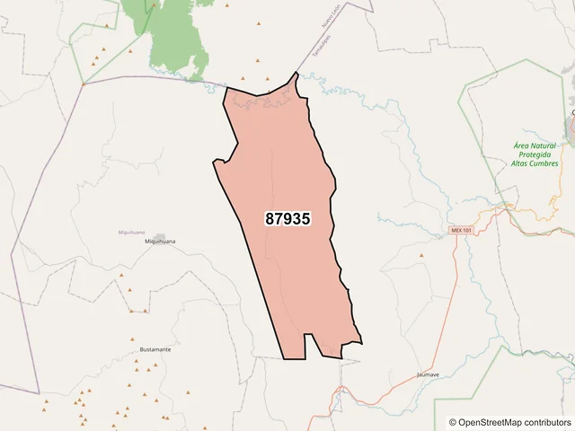 Mapa del código postal 87935, Jaumave, Tamaulipas