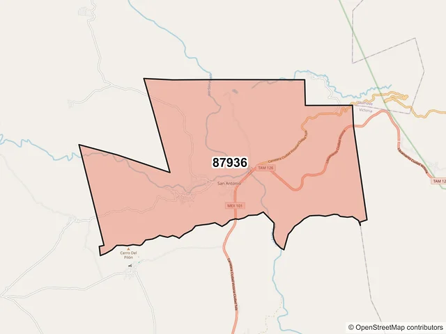 Mapa del código postal 87936, Jaumave, Tamaulipas