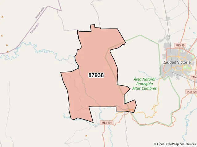 Mapa del código postal 87938, Jaumave, Tamaulipas