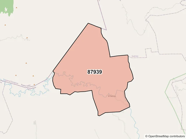 Mapa del código postal 87939, Jaumave, Tamaulipas