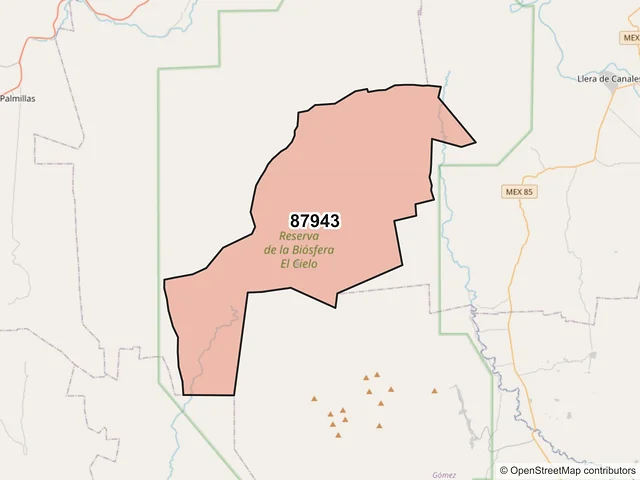 Mapa del código postal 87943, Jaumave, Tamaulipas