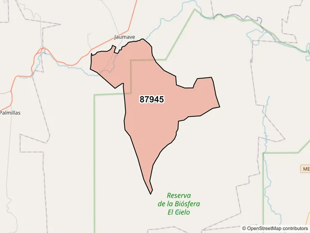 Mapa del código postal 87945, Jaumave, Tamaulipas