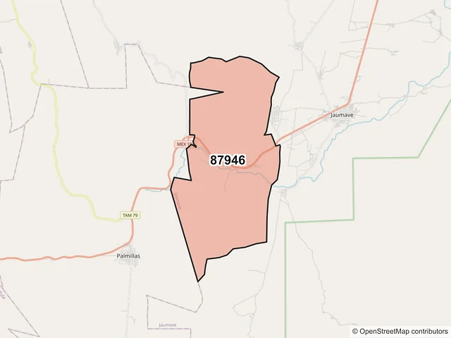 Mapa del código postal 87946, Jaumave, Tamaulipas