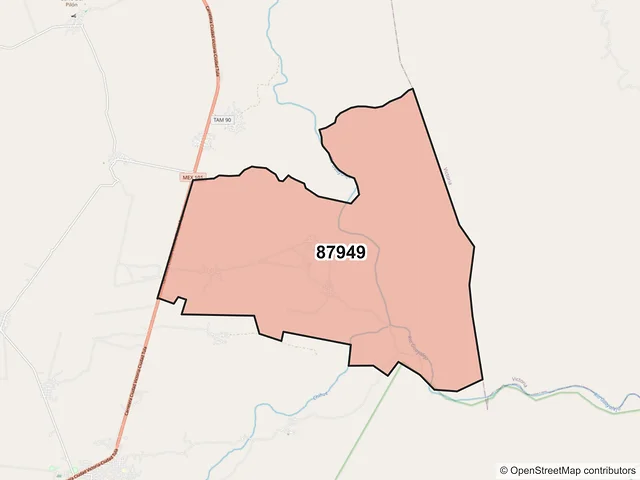 Mapa del código postal 87949, Jaumave, Tamaulipas