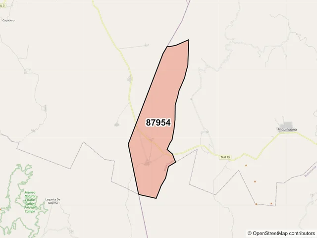 Mapa del código postal 87954, Miquihuana, Tamaulipas
