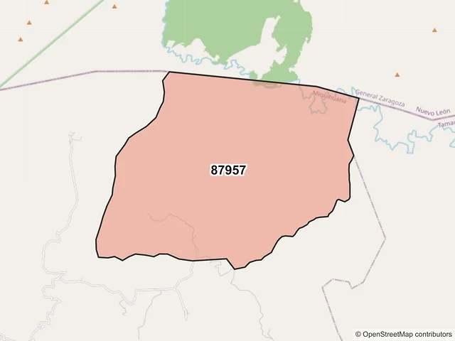Mapa del código postal 87957, Miquihuana, Tamaulipas