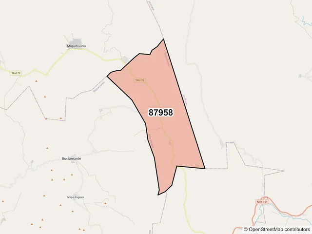 Mapa del código postal 87958, Miquihuana, Tamaulipas