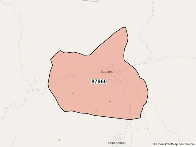 Mapa del código postal 87960, Bustamante, Tamaulipas