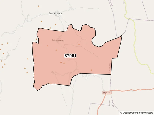 Mapa del código postal 87961, Bustamante, Tamaulipas