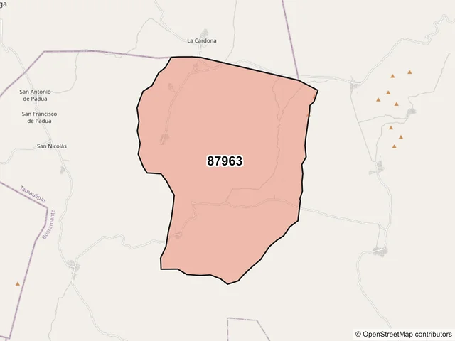 Mapa del código postal 87963, Bustamante, Tamaulipas