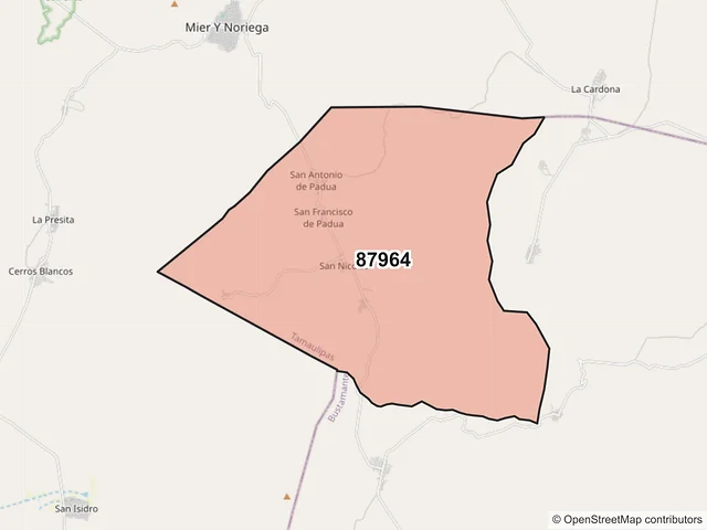 Mapa del código postal 87964, Bustamante, Tamaulipas
