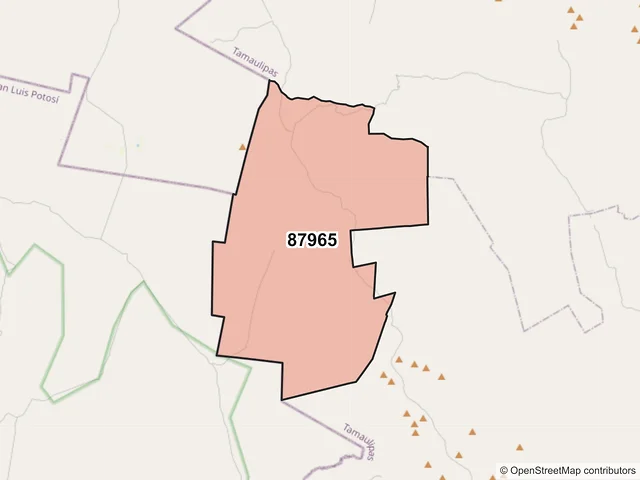 Mapa del código postal 87965, Bustamante, Tamaulipas