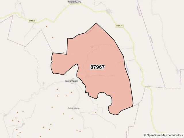 Mapa del código postal 87967, Bustamante, Tamaulipas