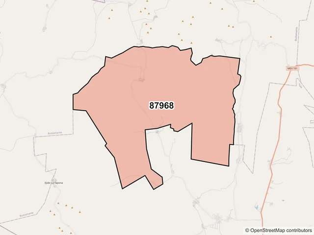 Mapa del código postal 87968, Bustamante, Tamaulipas