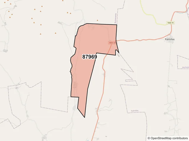 Mapa del código postal 87969, Bustamante, Tamaulipas