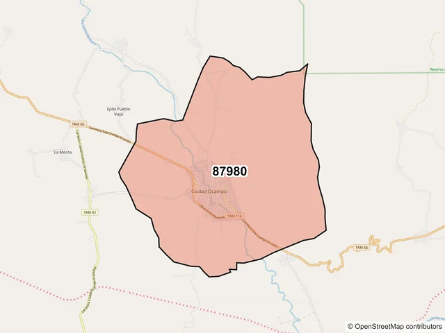 Mapa del código postal 87980, Ocampo, Tamaulipas