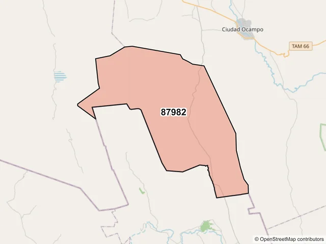 Mapa del código postal 87982, Ocampo, Tamaulipas