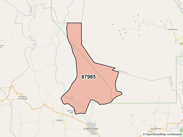 Mapa del código postal 87985, Ocampo, Tamaulipas