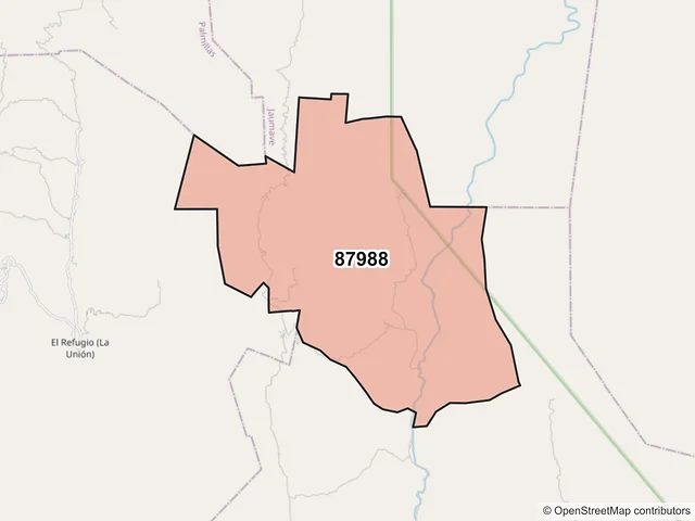 Mapa del código postal 87988, Ocampo, Tamaulipas