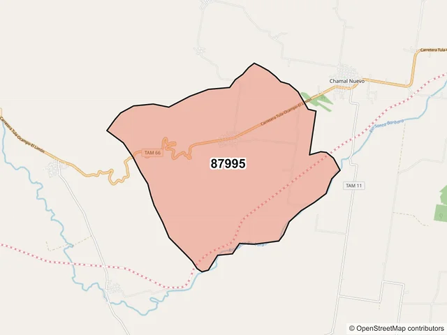 Mapa del código postal 87995, Ocampo, Tamaulipas