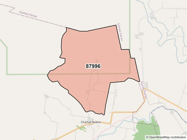 Mapa del código postal 87996, Ocampo, Tamaulipas