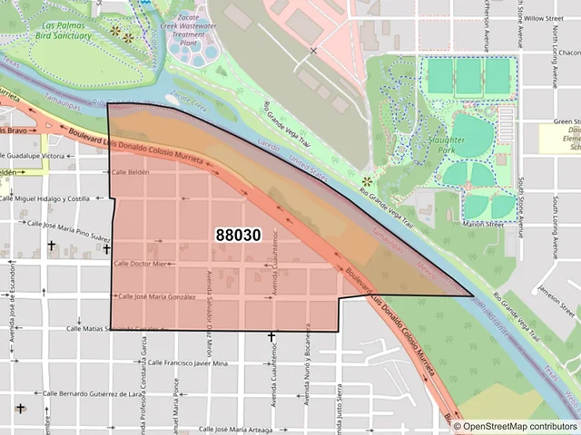 Mapa del código postal 88030, Nuevo Laredo, Tamaulipas