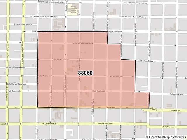 Mapa del código postal 88060, Nuevo Laredo, Tamaulipas