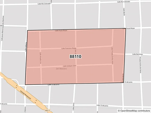 Mapa del código postal 88110, Nuevo Laredo, Tamaulipas
