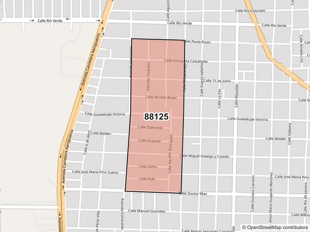 Mapa del código postal 88125, Nuevo Laredo, Tamaulipas