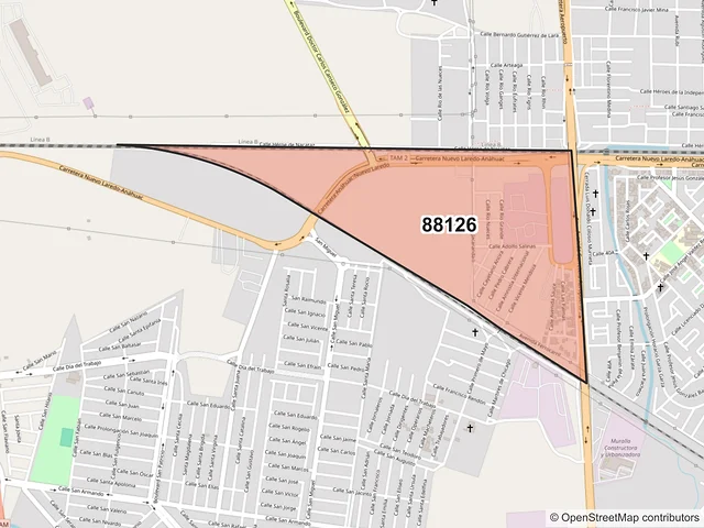 Mapa del código postal 88126, Nuevo Laredo, Tamaulipas