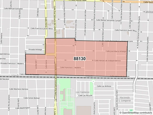 Mapa del código postal 88130, Nuevo Laredo, Tamaulipas