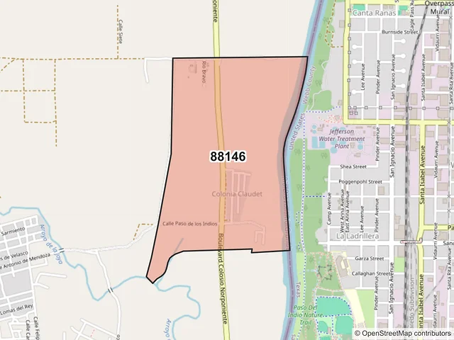 Mapa del código postal 88146, Nuevo Laredo, Tamaulipas