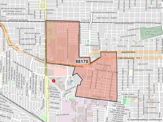 Mapa del código postal 88170, Nuevo Laredo, Tamaulipas