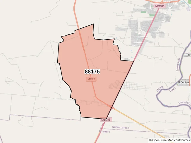 Mapa del código postal 88175, Nuevo Laredo, Tamaulipas