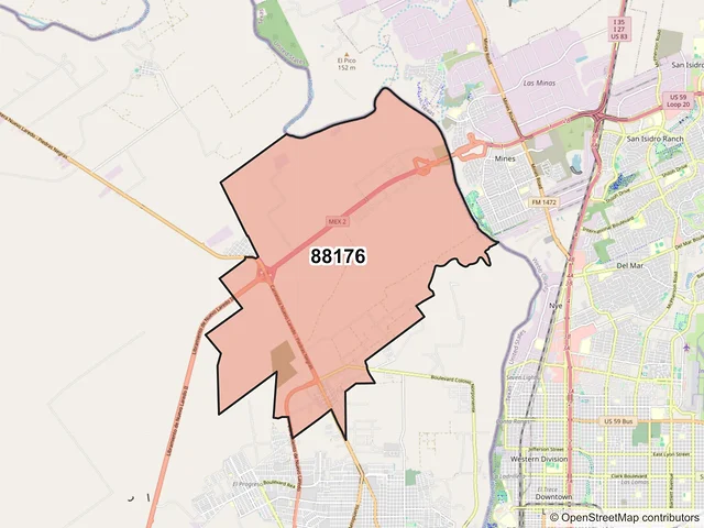 Mapa del código postal 88176, Nuevo Laredo, Tamaulipas