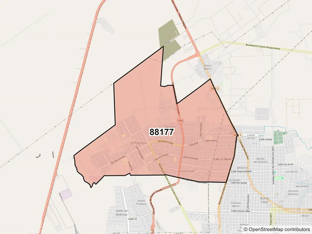 Mapa del código postal 88177, Nuevo Laredo, Tamaulipas