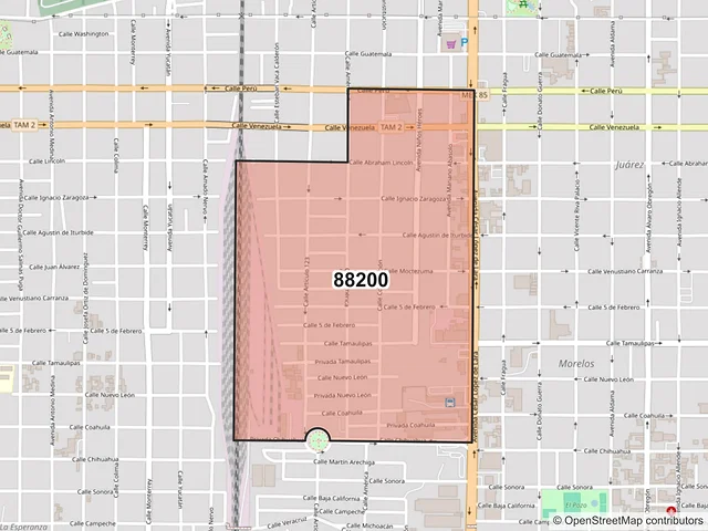 Mapa del código postal 88200, Nuevo Laredo, Tamaulipas