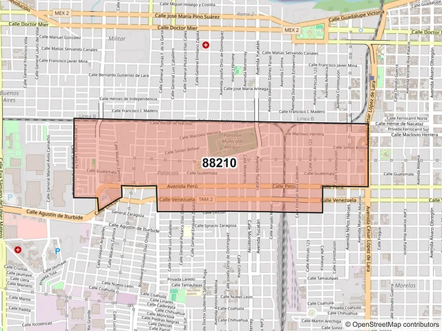 Mapa del código postal 88210, Nuevo Laredo, Tamaulipas