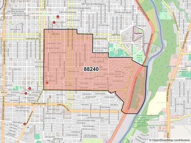 Mapa del código postal 88240, Nuevo Laredo, Tamaulipas