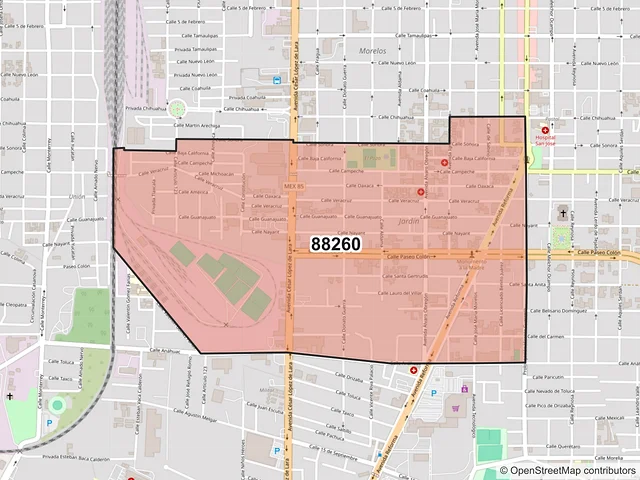 Mapa del código postal 88260, Nuevo Laredo, Tamaulipas