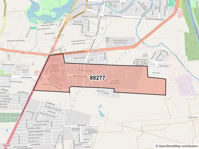 Mapa del código postal 88277, Nuevo Laredo, Tamaulipas