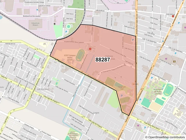 Mapa del código postal 88287, Nuevo Laredo, Tamaulipas