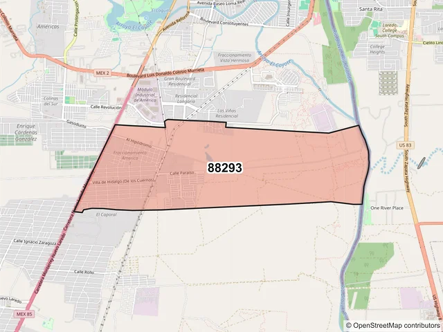Mapa del código postal 88293, Nuevo Laredo, Tamaulipas