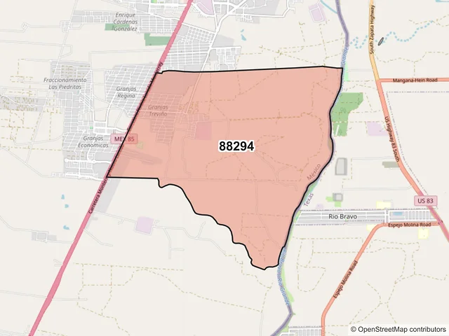Mapa del código postal 88294, Nuevo Laredo, Tamaulipas