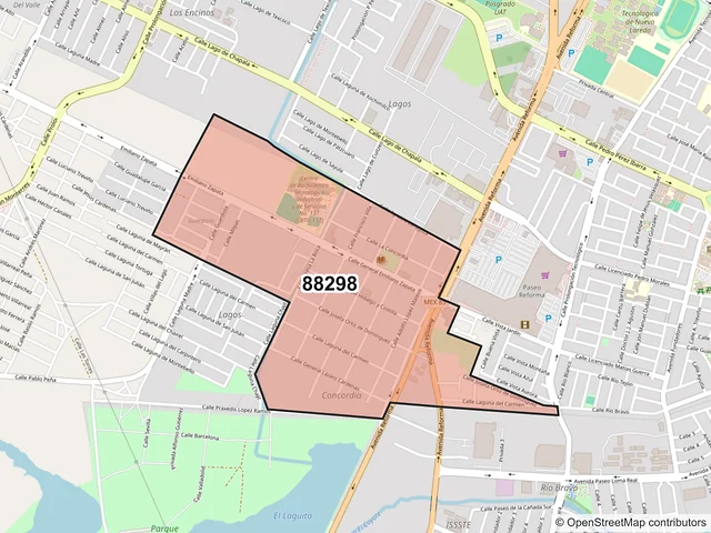 Mapa del código postal 88298, Nuevo Laredo, Tamaulipas