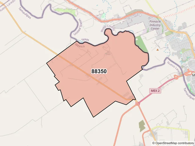 Mapa del código postal 88350, Nuevo Laredo, Tamaulipas