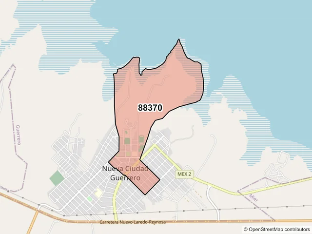 Mapa del código postal 88370, Guerrero, Tamaulipas
