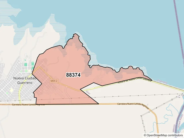 Mapa del código postal 88374, Guerrero, Tamaulipas