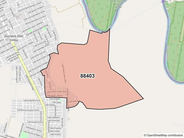 Mapa del código postal 88403, Gustavo Díaz Ordaz, Tamaulipas